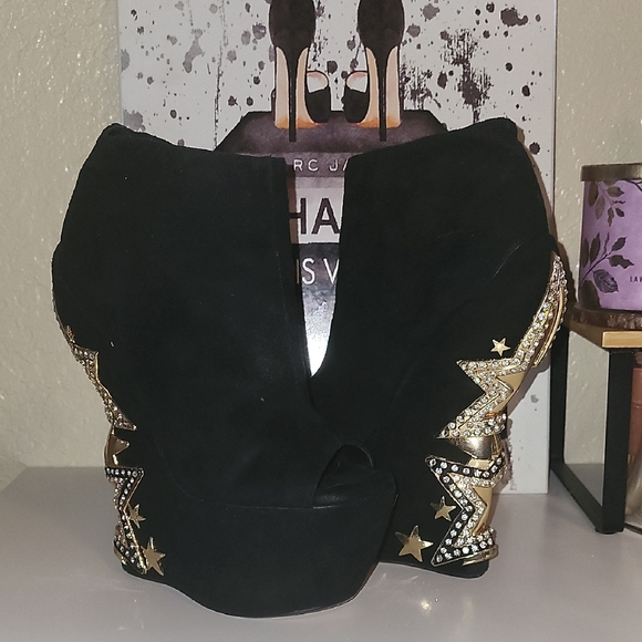 Killstar Shoes - Killstar Andromeda Black and Gold Star Platform Shoes Size 8